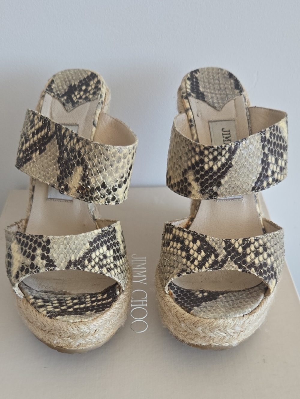 Jimmy Choo Snake-Print Espadrille Wedge Sandals